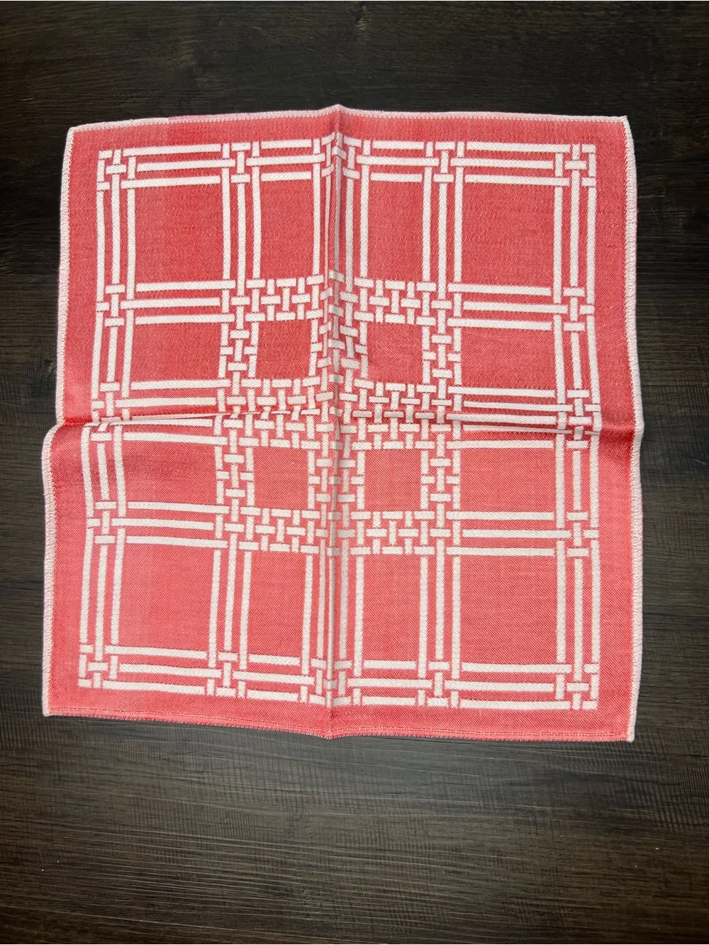 Set of Six Vintage White and Pink Patterned Napkins